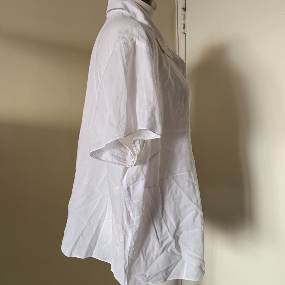 J.JILL WOMENS SHORT SLEEVE WHITE EMBROIDERED BUTTERFLYBLOUSE SIZE 2X 100% COTTON - Picture 5 of 13